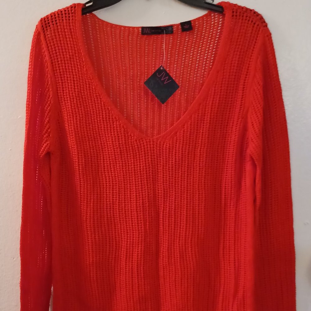 JW Red Knit Sweater with Side Drawstrings Size L